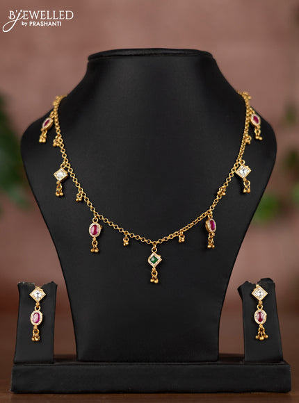 Antique chain with kemp & kundan stones and golden beads hangings