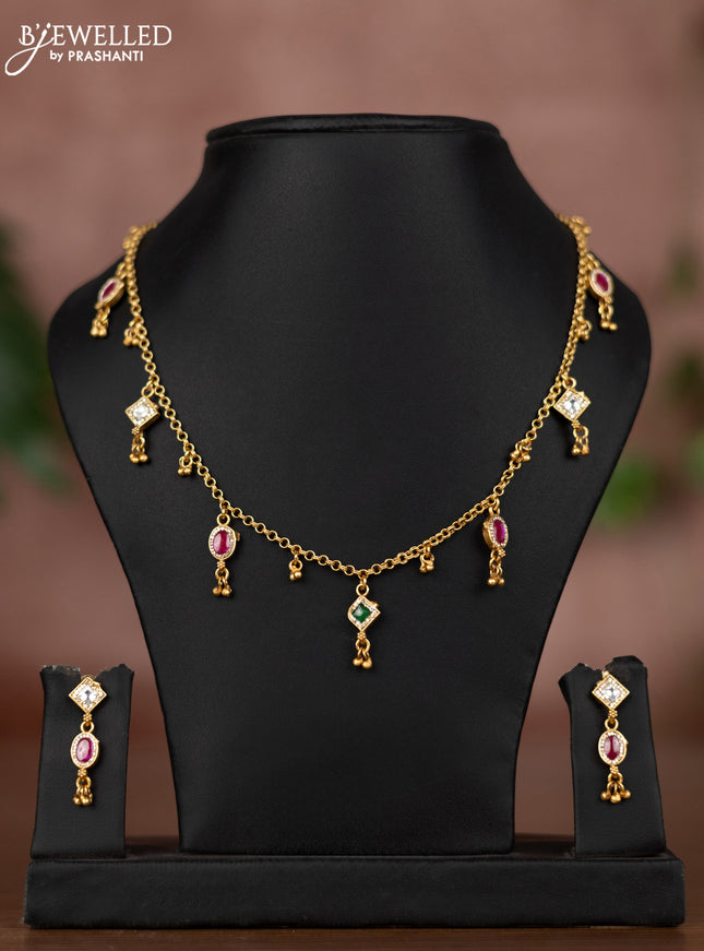 Antique chain with kemp & kundan stones and golden beads hangings