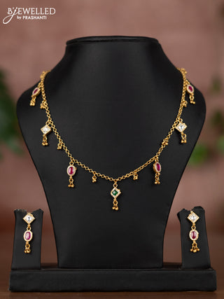 Antique chain with kemp & kundan stones and golden beads hangings