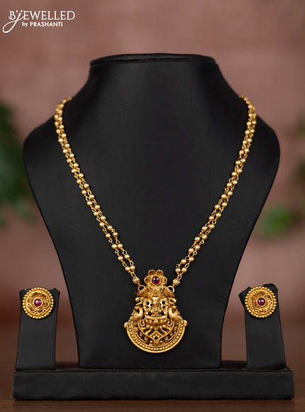 Antique double layer chain with ganesha pendant and ruby stone
