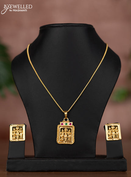 Antique chain ramdarbar pendant with jadau kemp and cz stones