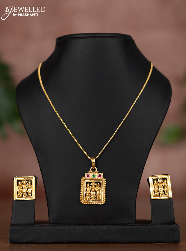 Antique chain ramdarbar pendant with jadau kemp and cz stones