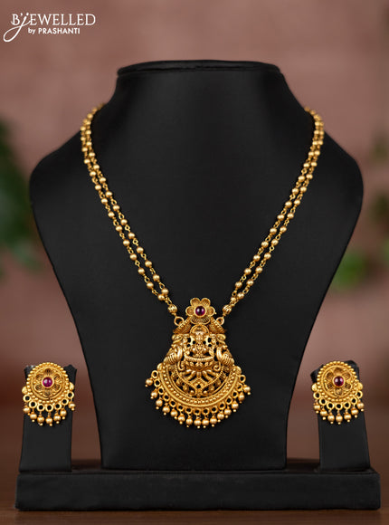 Antique chain lakshmi pendant with ruby stone and golden beads hangings