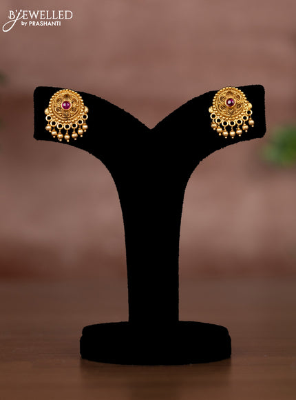 Antique chain lakshmi pendant with ruby stone and golden beads hangings