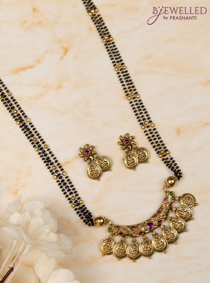 Mangalsutra triple layer with lakshmi kasu design and kemp stones