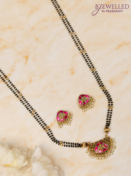 Mangalsutra double layer with pink jadau stones and pearl hangings