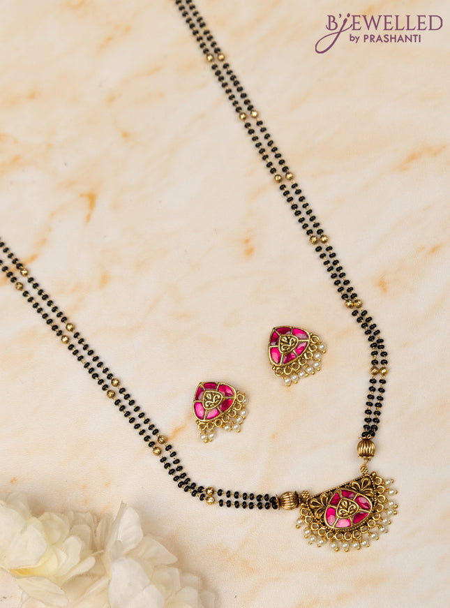 Mangalsutra double layer with pink jadau stones and pearl hangings