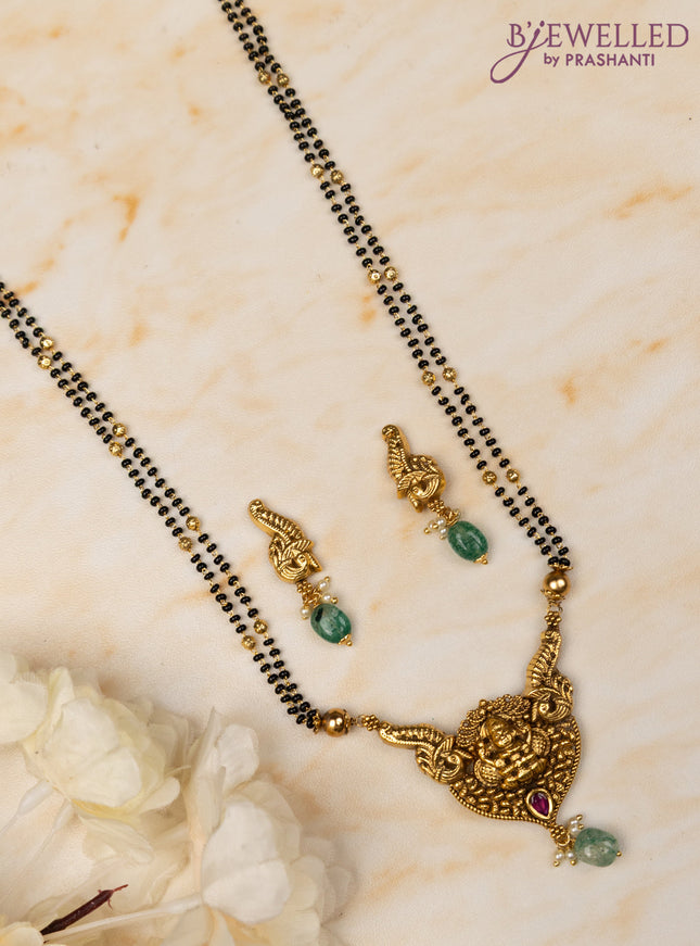 Mangalsutra double layer lakshmi design with ruby stone and pearl & beads hanging