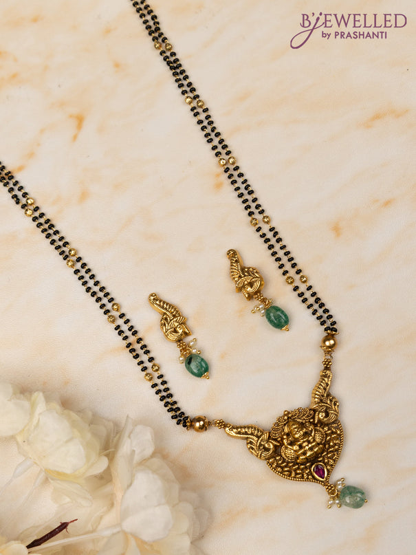 Mangalsutra double layer lakshmi design with ruby stone and pearl & beads hanging