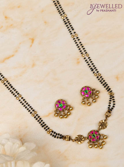 Mangalsutra double layer floral design with kemp stones and golden beads hangings