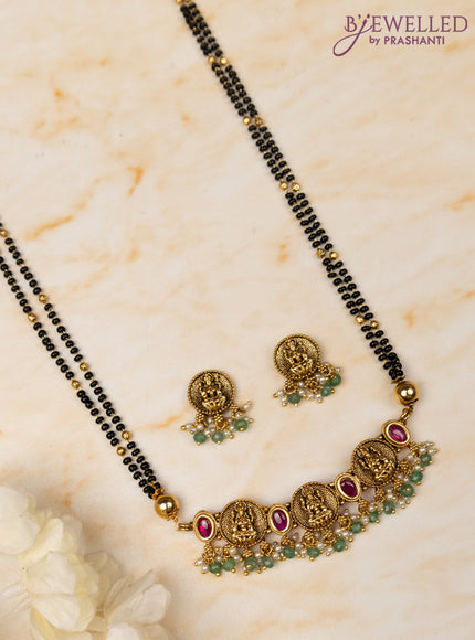 Mangalsutra double layer lakshmi design with ruby stone and pearl & beads hanging