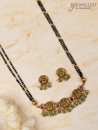 Mangalsutra double layer lakshmi design with ruby stone and pearl & beads hanging