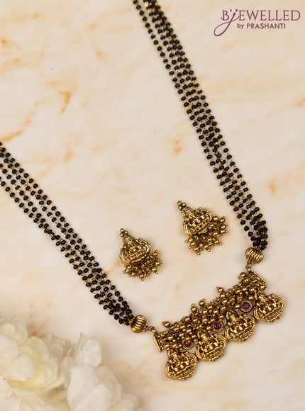 Mangalsutra double layer lakshmi design with ruby stones and golden beads hangings