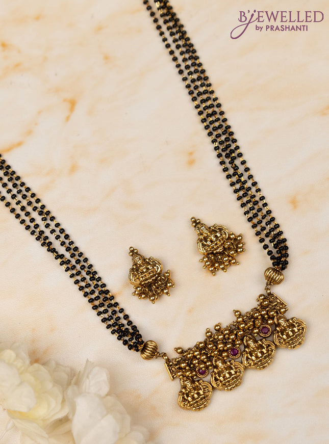 Mangalsutra double layer lakshmi design with ruby stones and golden beads hangings