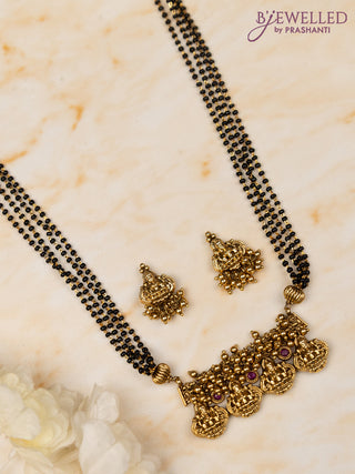 Mangalsutra double layer lakshmi design with ruby stones and golden beads hangings