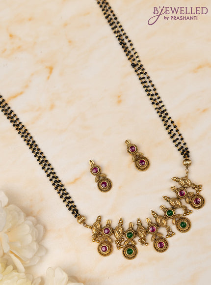 Mangalsutra double layer lakshmi pendant with ruby stones and pearl & beads hangings