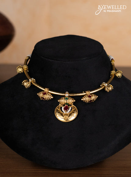 Antique ring type choker with pink jadau kundan stones