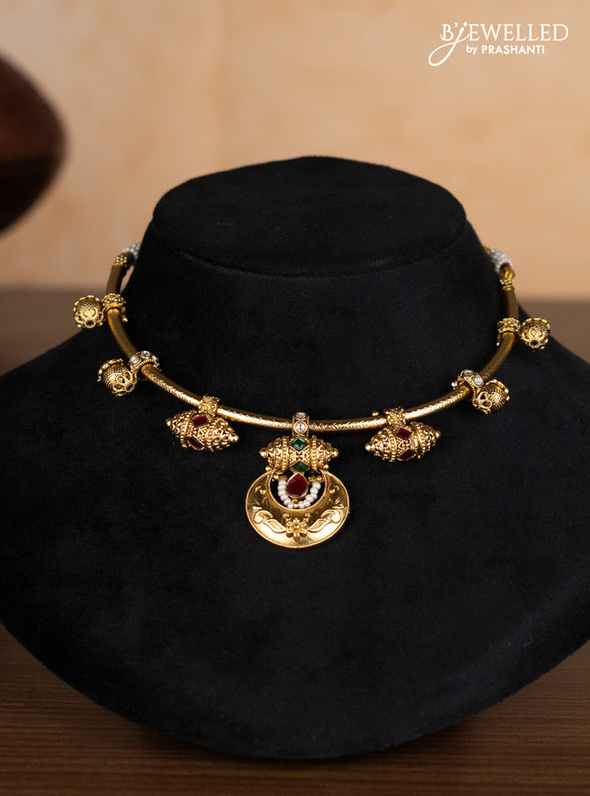 Antique ring type choker with pink jadau kundan stones