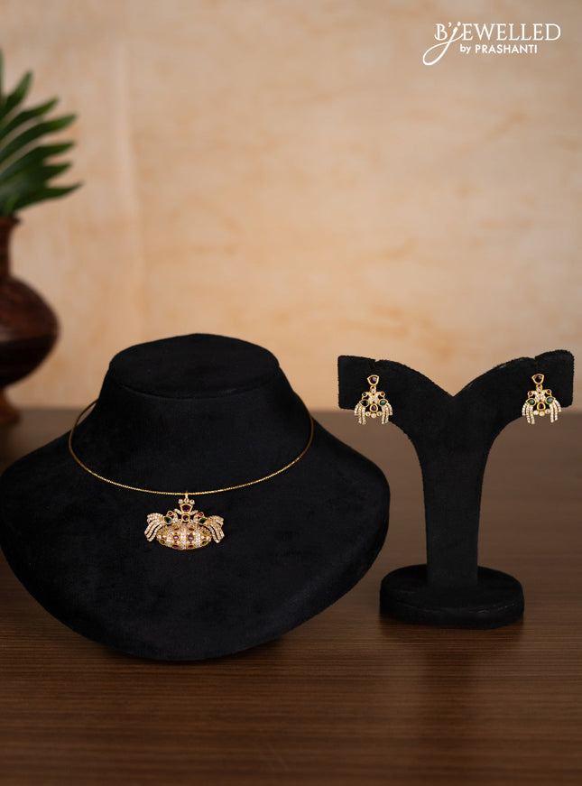 Antique ring type choker peacock design with kemp and cz stones