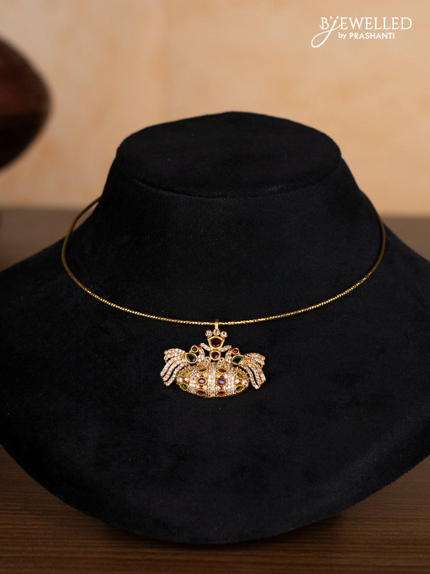 Antique ring type choker peacock design with kemp and cz stones