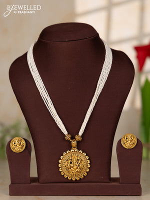 Beaded white multilayer necklace with antique ganesha pendant