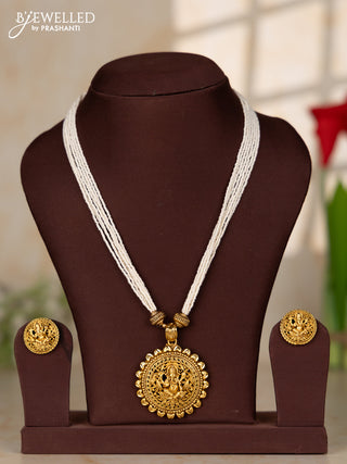 Beaded white multilayer necklace with antique ganesha pendant