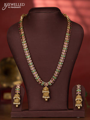 Antique haaram with multicolor kemp stones and jhumka pendant