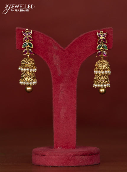 Antique haaram with multicolor kemp stones and jhumka pendant