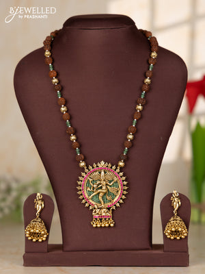 Beaded rudhraksha haaram with natraja antique pendant in green beads