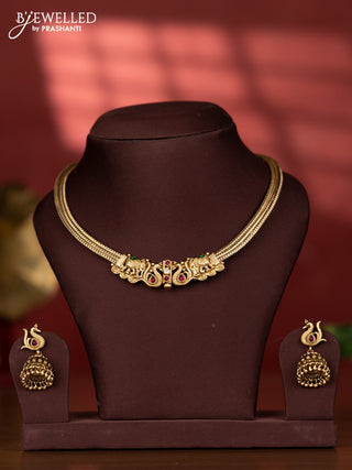 Beaded haaram with gold beads with radhe kridhna pendant and jhumka hanging