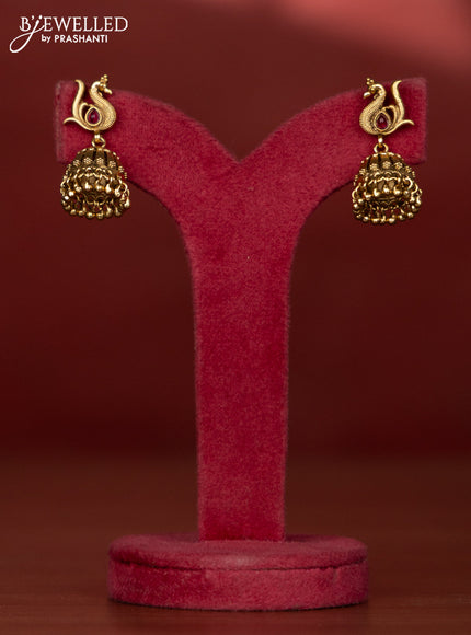 Beaded haaram with gold beads with radhe kridhna pendant and jhumka hanging