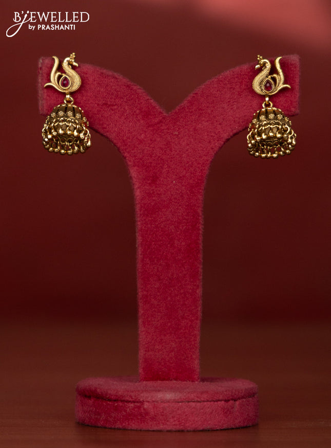 Beaded haaram with gold beads with radhe kridhna pendant and jhumka hanging
