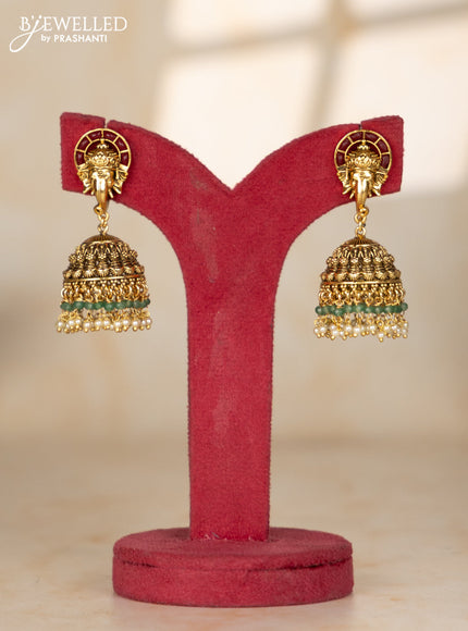 Beaded multilayer green haaram with antique ganesha pendant