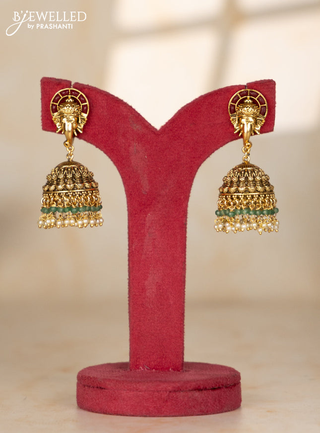 Beaded multilayer green haaram with antique ganesha pendant