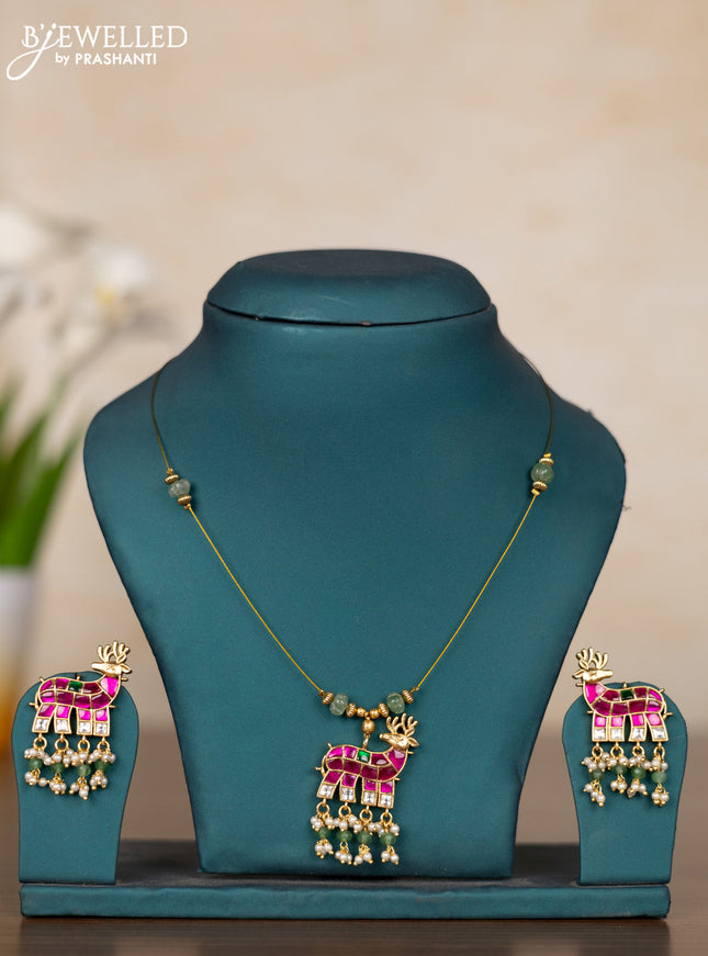 Invisible chain in deer model with jadau kundan stones