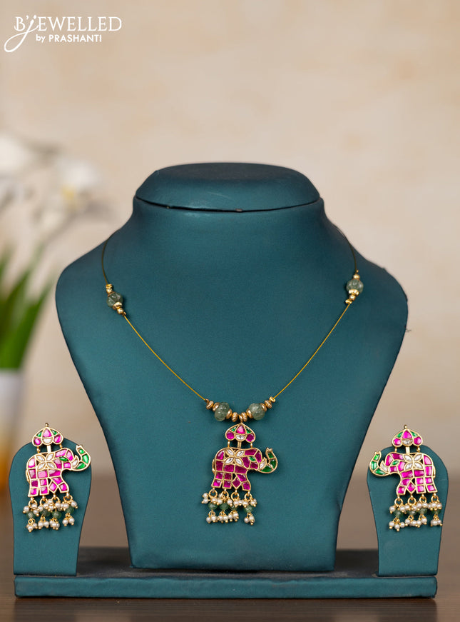 Invisible chain in elephant model with jadau kundan stones