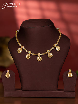 Antique necklace lakshmi kaasu design with multicolor kemp stones