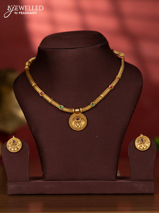 Antique necklace floral design pendant with multicolor kemp stones