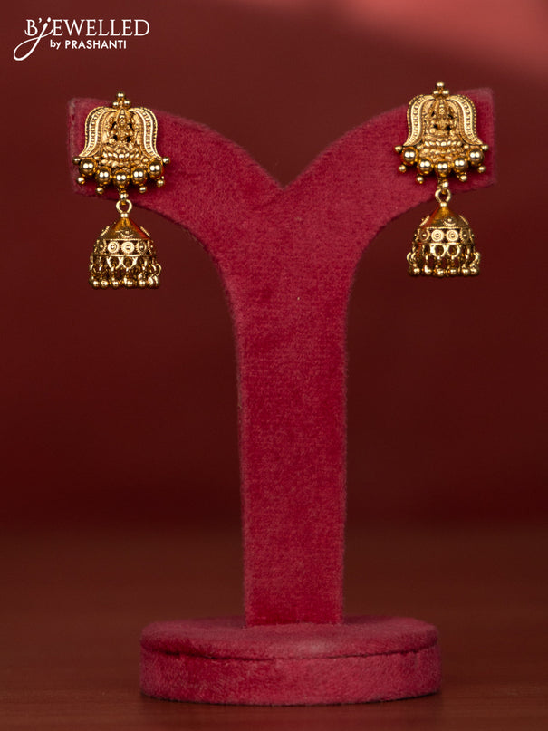 Antique golden beads type necklace with lakshmi pendant completly in gold