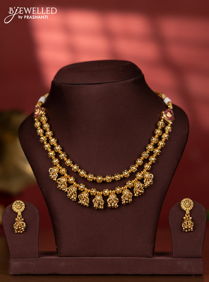 Antique two layer necklace with golden ball model and jhumka hanging