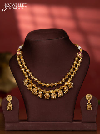 Antique two layer necklace with golden ball model and jhumka hanging