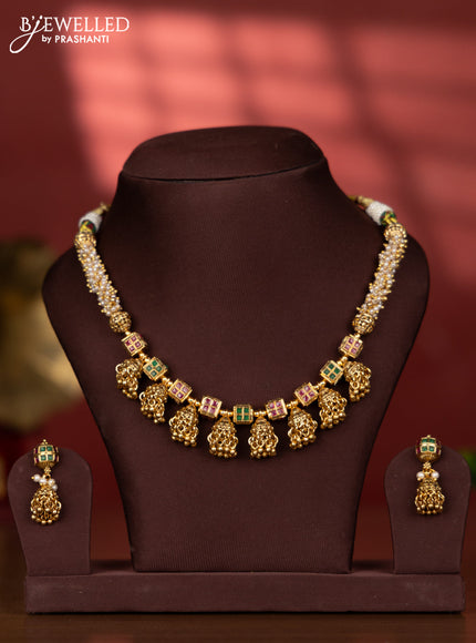 Antique necklace with pearl ball model with jhumka hangings