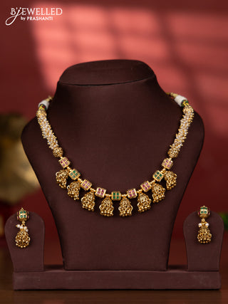 Antique necklace with pearl ball model with jhumka hangings