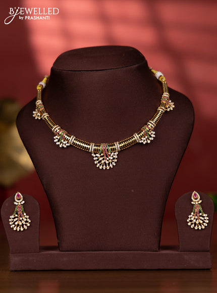Antique necklace with kanti type with red,green and cz stones pendant