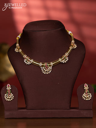 Antique necklace with kanti type with red,green and cz stones pendant