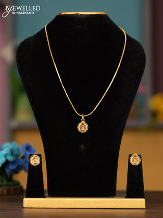 Antique chain coin lakshmi deisgn pendant in red kemp stones