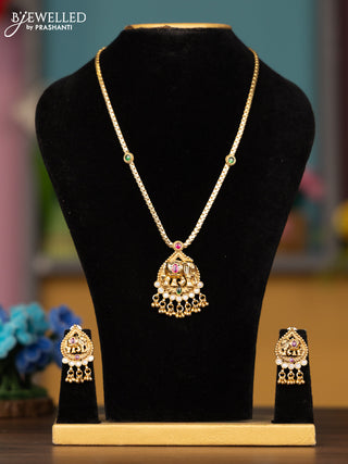 Antique chain with elephant design pendant in multicolor stones and gold beads hanging