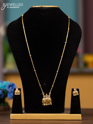 Antique chain with elephant design pendant in patel pink and blue stones