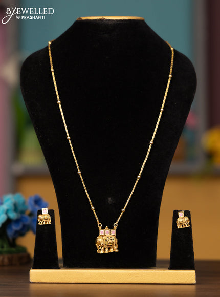 Antique chain with elephant design pendant in patel pink stones