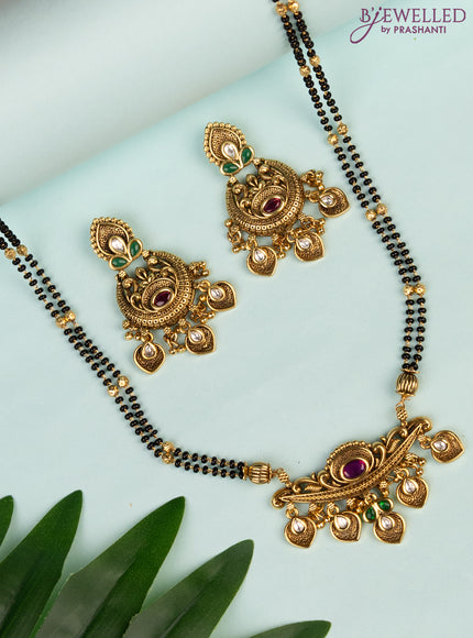 Mangalsutra double layer with kemp & kundan stones and hangings